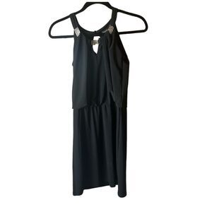 White House Black‎ Market Sleeveless Womens Black Dress XXS  Gold Silver Accents